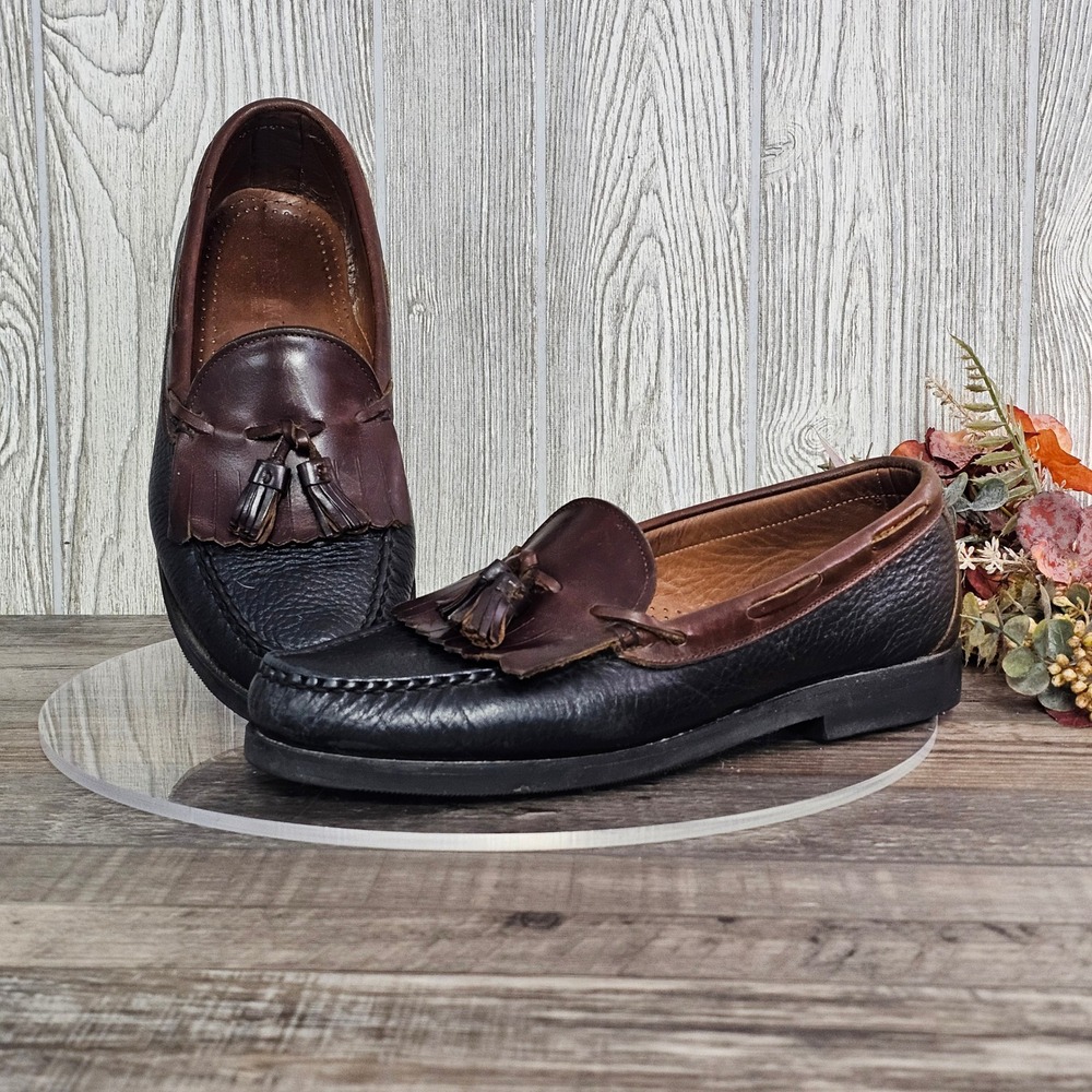 Allen Edmonds Nashua Tassel Loafers 10D Brown/Black Pebbled Leather Vintage